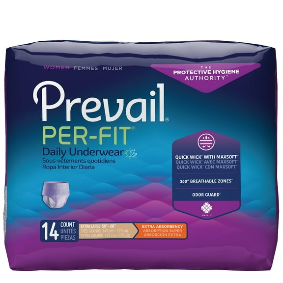 First Quality Adult Absorbent Underwear Prevail Per-Fit Women Pull On X-Large Disposable Moderate Absorbency Bag of 14