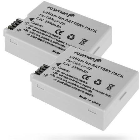 Fosmon (2 Pack) 7.4V / 2000 mAh Replacement Battery for Canon LP-E8 / LPE8 and Canon EOS 700D / 550D / 600D / 650D, Rebel T2i / T3i / T4i / T5i, Kiss X5 / X6i