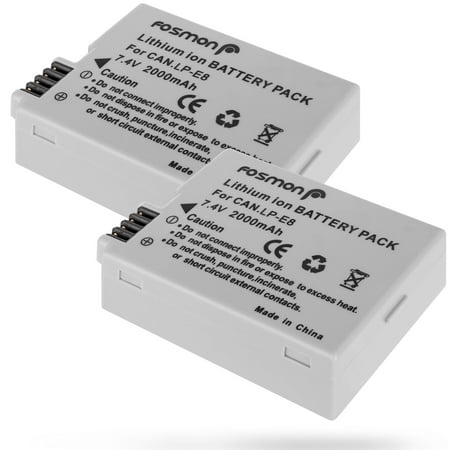 Image of Fosmon (2 Pack) 7.4V / 2000 mAh Replacement Battery for Canon LP-E8 / LPE8 and Canon EOS 700D / 550D / 600D / 650D Rebel T2i / T3i / T4i / T5i Kiss X5 / X6i