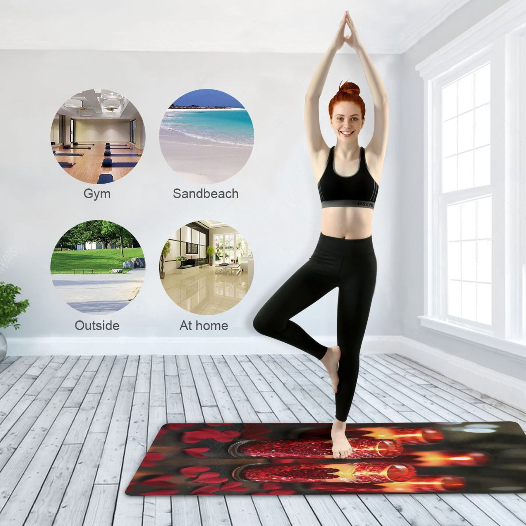 BZSMCE Yoga Mat Women Red Candles with Roses Hearts Fitness Mat