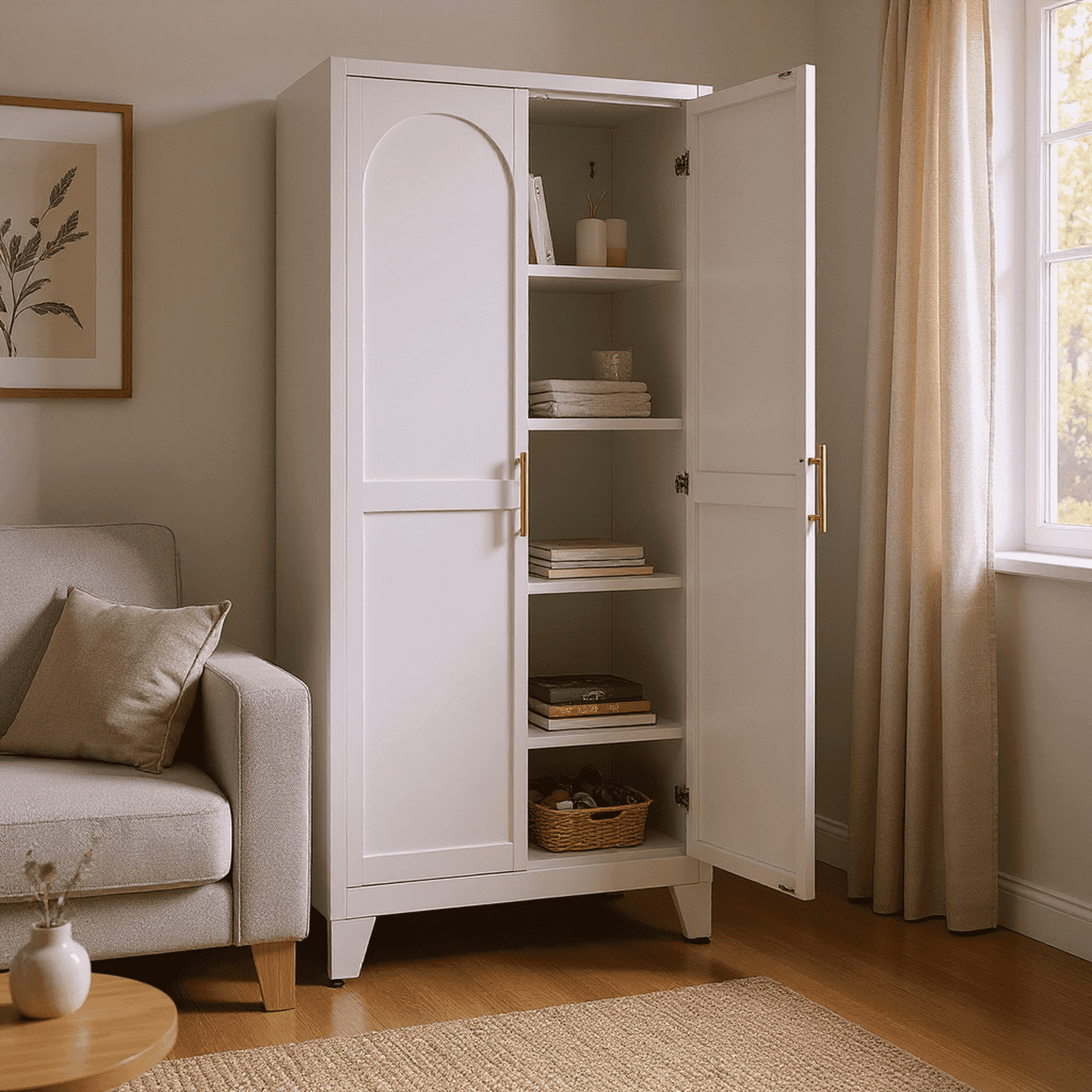 Homy Casa 70.8" White Tall Storage Cabinet, 2-Door Adjustable Shelves for Kitchen, Pantry, Laundry Room