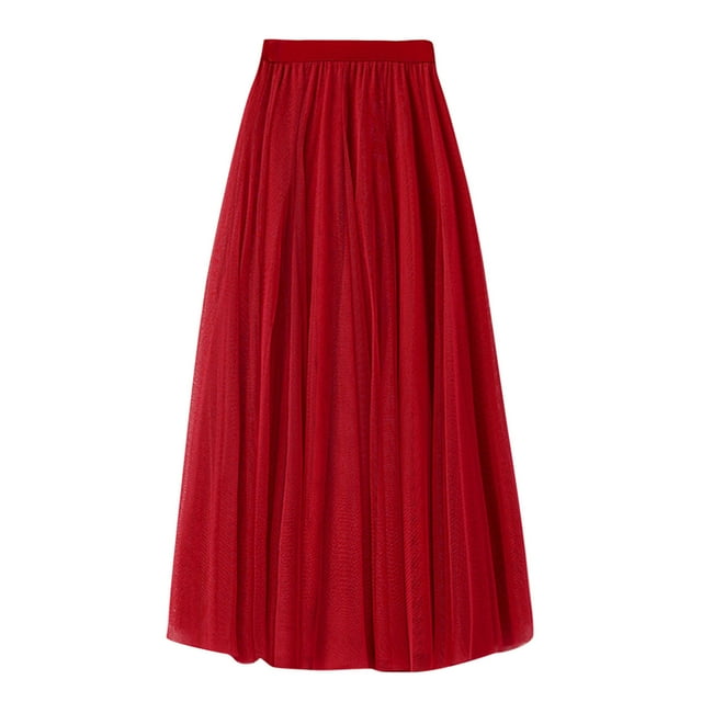 B91xZ Jupe en Tulle pour Femmes Adulte Fendue Longue Jupe de Soirée de Bal, Rouge 85