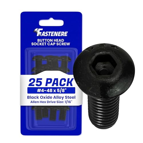 Fastenere Button Head Socket Cap Screws - 4-48 x 5/8" (25-Pcs) Alloy Steel, Fully Threaded, Fine Black Oxide Finish, Corrosion-Resistant, Machine Thread, Easy to Install w/ Allen Hex Drive