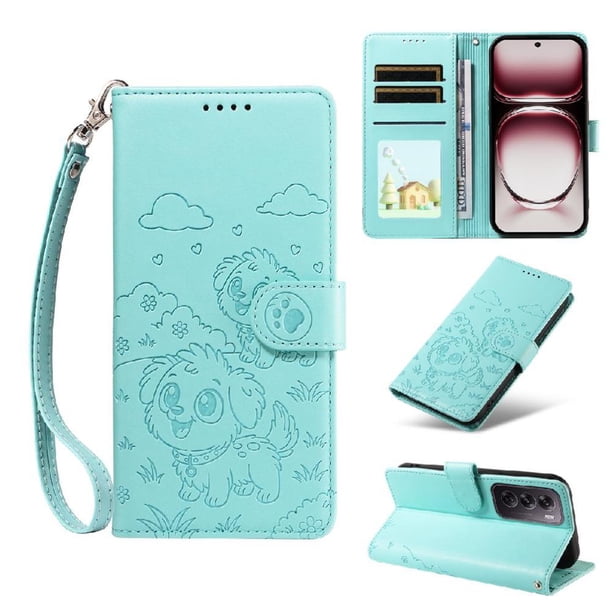 Funda Cartera GANGXUN con Diseño de Perrito en Relieve para OPPO Reno 12 5G , Protección 360° con Ranuras y Correa Desmontable