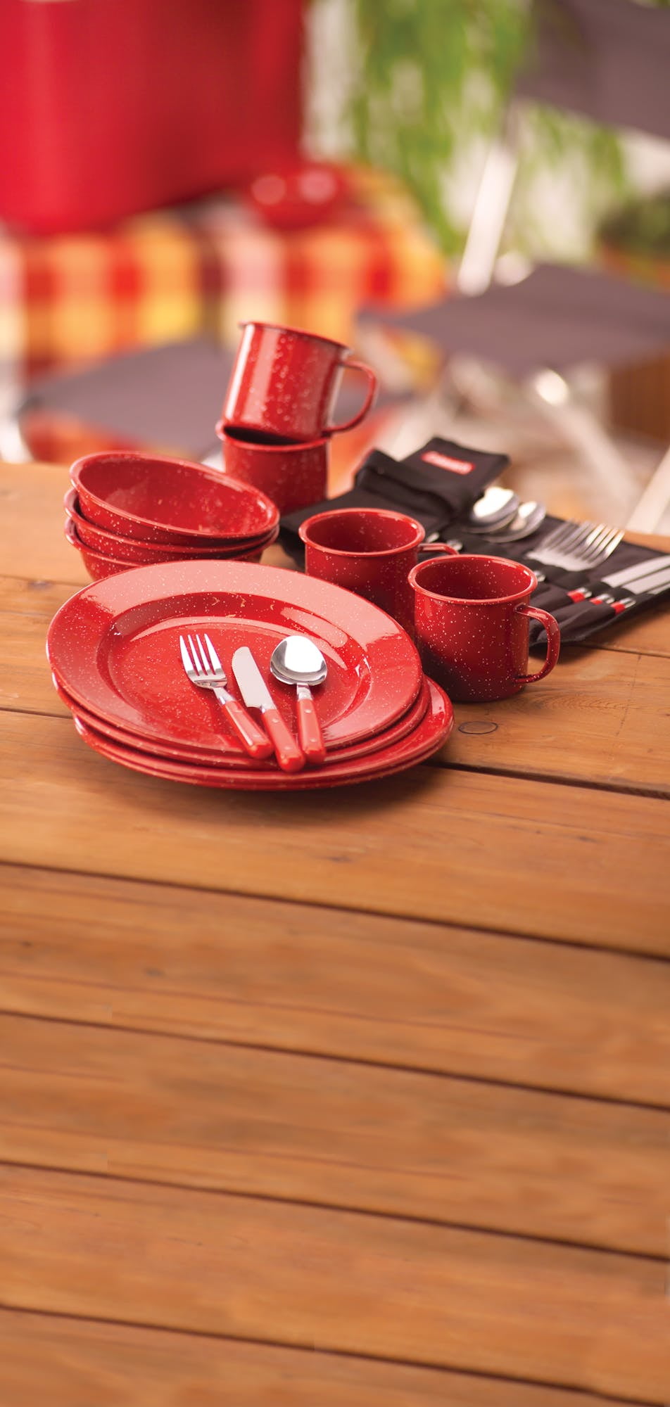 Coleman 24-Piece Enamel Camping Dinnerware Set, Dining