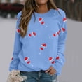 thumbnail image 3 of Gibobby Sudadera de Navidad para mujer Blusa de manga larga con cuello en O para mujer, para uso diario, en casa, al libre, con estampado navideño(Azul,CH), 3 of 5