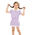 thumbnail image 7 of Fozruso Girls Set Crew Neck Bow Short Sleeve T Shirt + Denim Skirt 2 Piece Set (2 7 Years ) Girls Skirt Outfit Sets,Purple,4 Years, 7 of 7