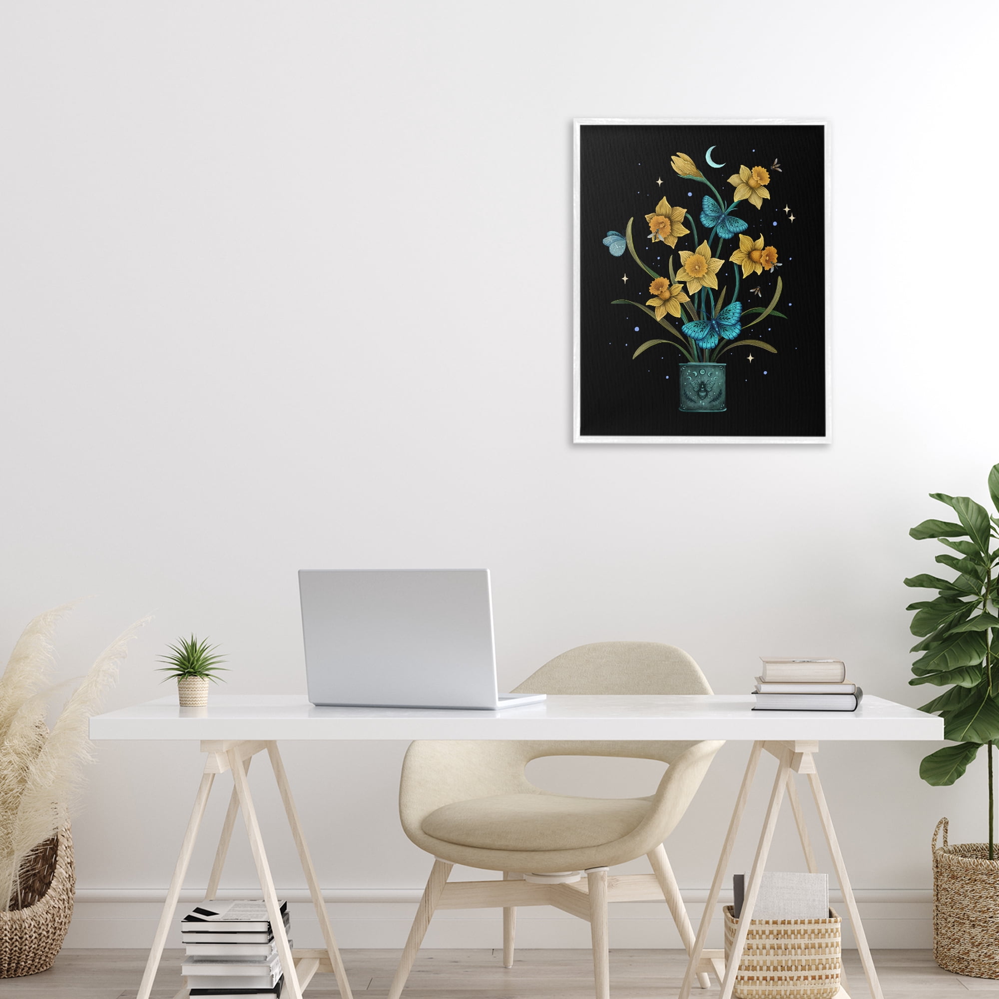 Stupell Industries Mystical March Daffodils White Framed Giclee Art, design by Episodic Drawings