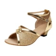 thumbnail image 2 of CUZIBR Girls Toddler Sandals Dancewear Cross Strap Soft Sole Latin Dance Shoes Performance Low Heels Tango Salsa Ballroom Shoes Sparkly Adjustable Strap Lightweight Comfy Footwear,Gold,4.5-5 Years, 2 of 6