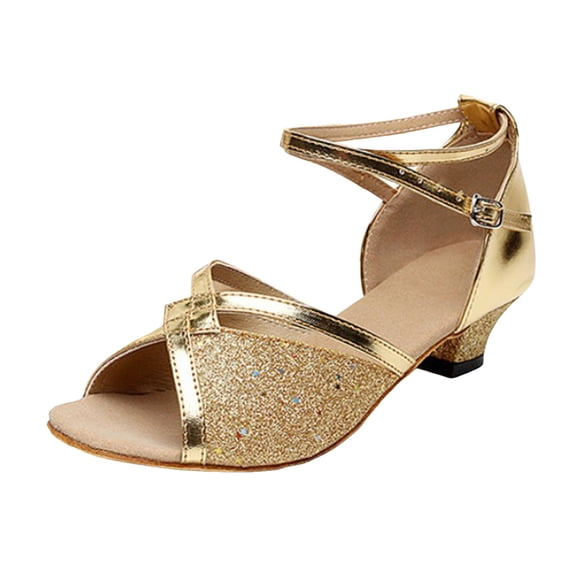 JAJAHO Girls Latin Dance Shoes Suede Sole Ballroom Performance Dance Buckle Low Heels Tango Footwear For Kids 4-12 Years Cozy Shoe