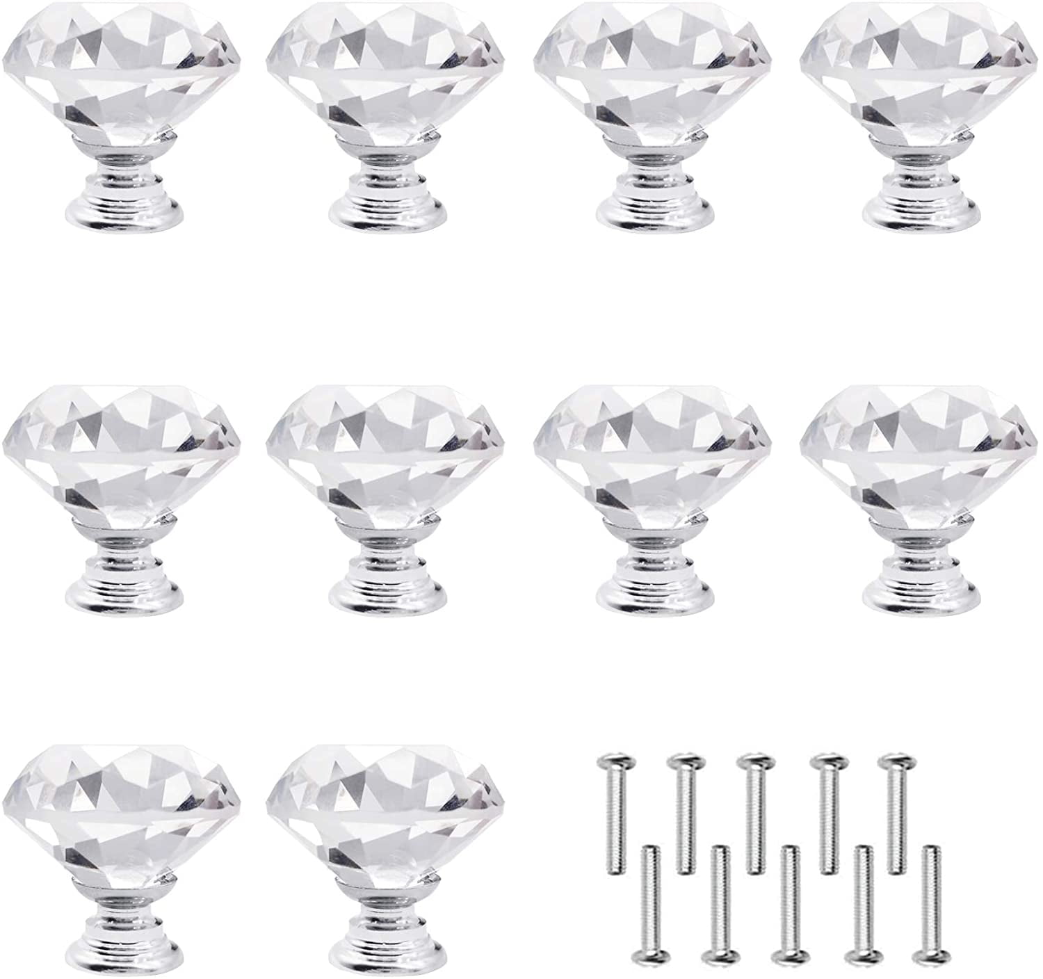 10 Zinc Alloy Clear Glass Crystal Sparkle Cabinet Drawer Door Pulls Knobs Handle 