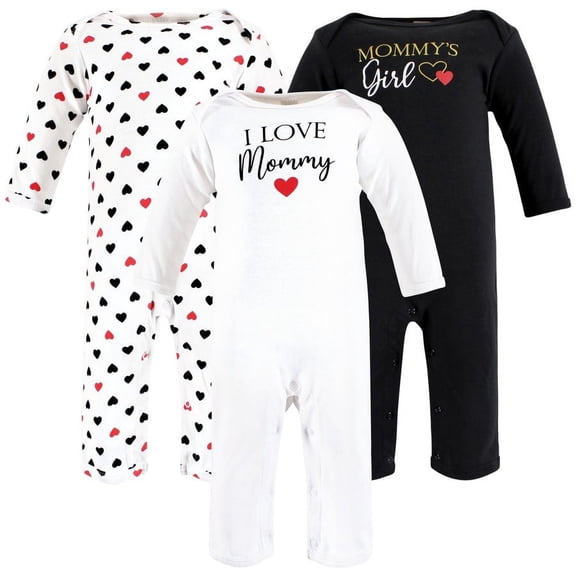 Hudson Baby Infant Girl Cotton Coveralls, Girl Mommy Red Black, 0-3 Months