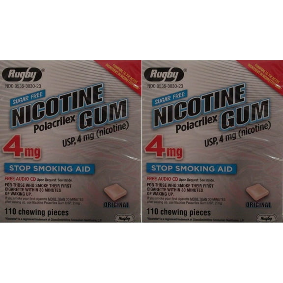 Rugby Sugar Free Nicotine Polacrilex Gum Stop Smoking Aid, 110 ct, 2-Pack