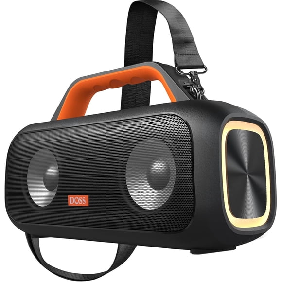 DOSS Extreme Boom S Bluetooth Speaker Wireless Portable with 60W Stereo Sound, Rich Bass, IPX6 Waterproof, 25H Playtime, TWS, LED Lights, Outdoor for Camping, Beach, Pool-Orange