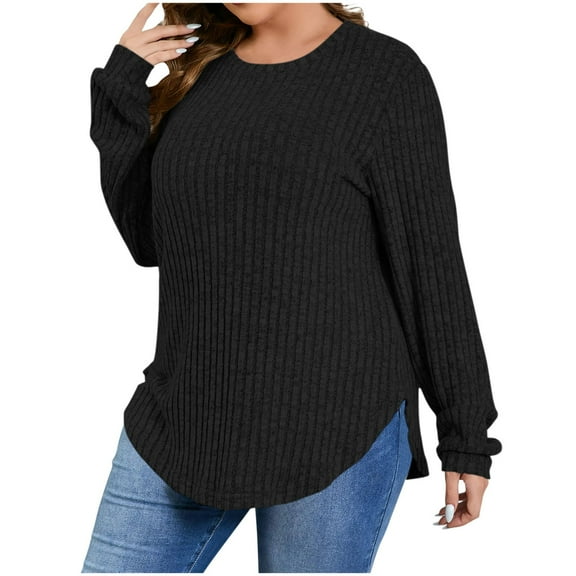Atogsazn Women's Oversized Blouse Casual Knitted Long Sleeve Tshirt Loose Pullover Top Outfit Fashion 02-Black XL