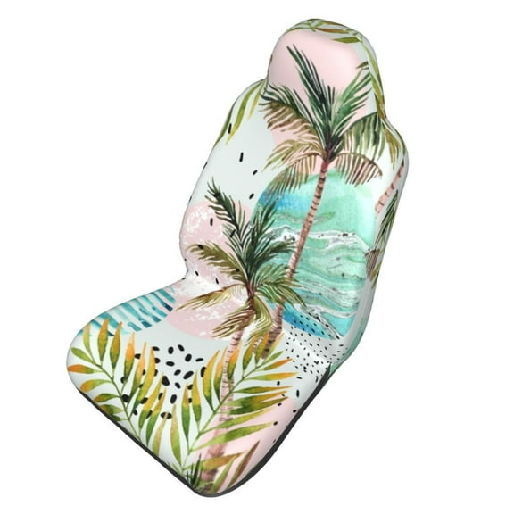 Picia Watercolor Palm Tree Print Waterproof Sweating Car Seat Cover for Post Gym Workout, Running, Beach and Hiking, Universal Fit Anti-Slip Bucket Seat Protector