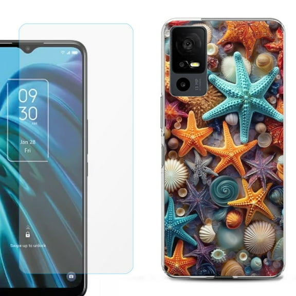 OneToughShield ® for TCL 40 XE 5G Shockproof Fashion Phone Case, with Tempered Glass Screen Protector - Starfish Mix