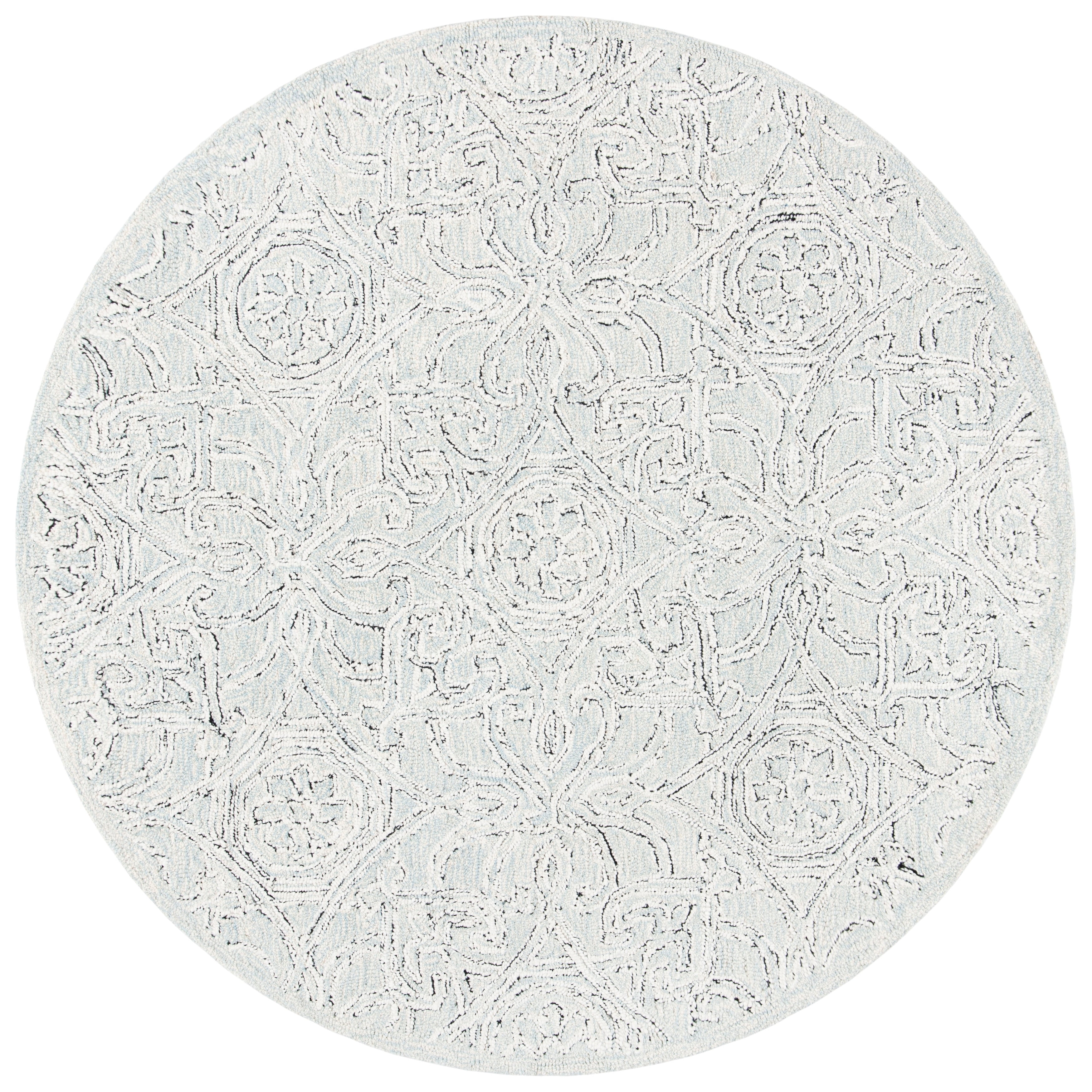 SAFAVIEH Micro-Loop Marina Distressed Floral Wool Area Rug, Grey/Ivory, 5' x 5' Round
