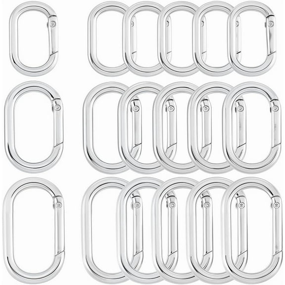 1 Box 18Pcs 3 Sizes Spring Oval Ring Clasp Carabiner Keychain Clip Alloy Silver Smooth Open Keyring Buckle Small Gate Rings for Purse Jewelry Making Bags Keychain Lanyard Supplies DIY Craft