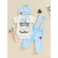 thumbnail image 5 of Aojekbee Baby Boys Father Day Outfit Sets Short Sleeve Crew Neck Letter Print Romper Suspender Pants Hat Sets, 5 of 10