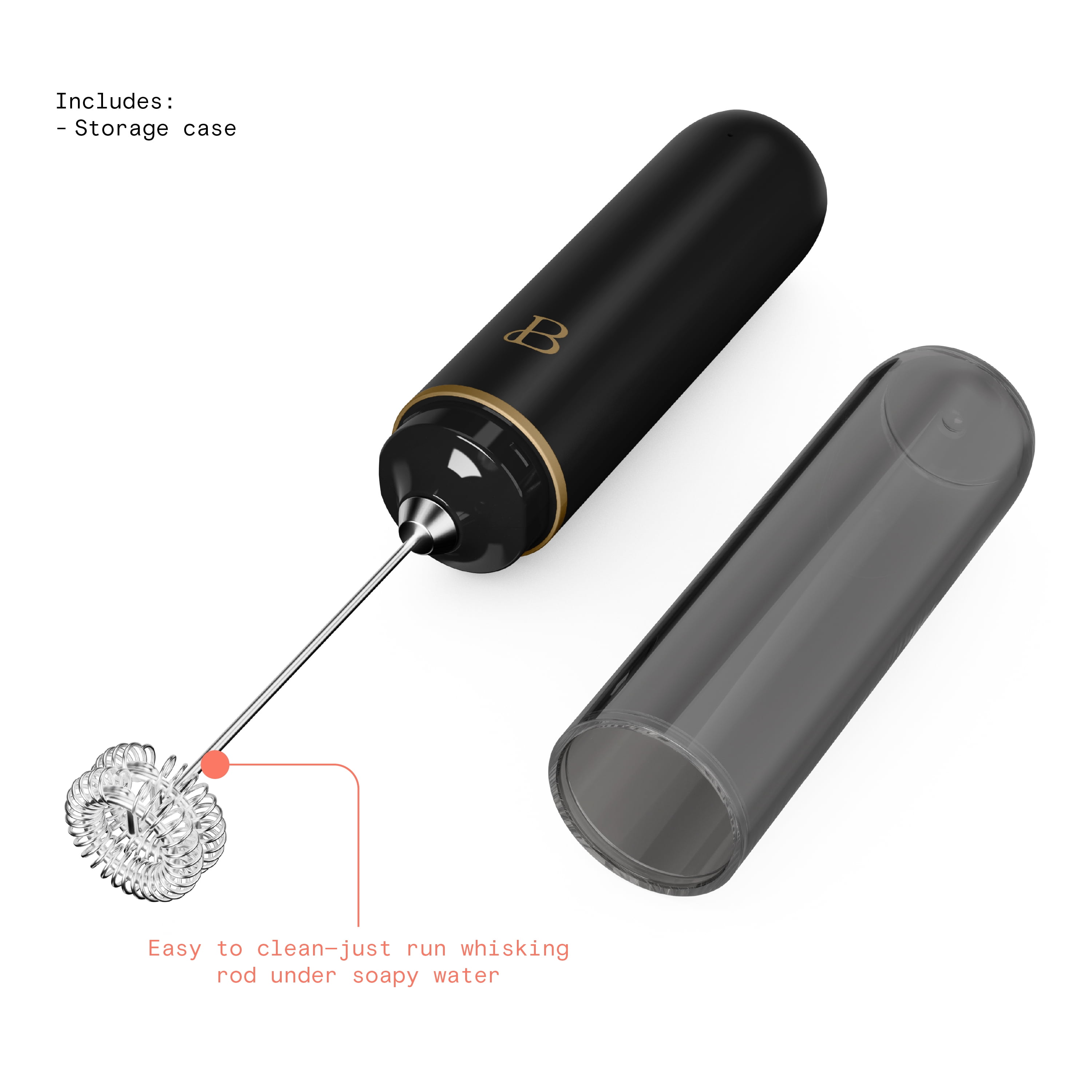 Beautiful Handheld Rechargeable Milk Frother, Black Sesame by Drew Barrymore