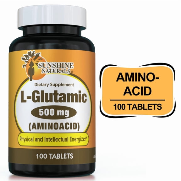 Sunshine Naturals L-Glutamic 500mg Amino Acid, 100 Tablets, 3 Pack