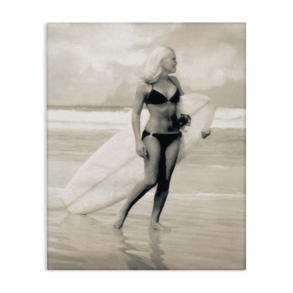 Stupell Industries Traditional Surfing Woman on Shore Canvas Art, 16 x 20, by Graffitee Studios
