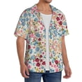 thumbnail image 2 of Balery Trendy Floral Design Camisa Casual de Manga Corta con Botones para Hombre, Texturizada, Estilo Cubano, para Playa, Verano-Medium, 2 of 5