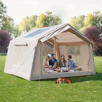 Slsy 6-8 Person Inflatable Camping Tents with Hand Pump & Carry Bag, Air Glamping Tents, Easy Setup Waterproof Windproof Blow up Tent, 4 Seasons Oxford Cabin Tent with Dual Mesh & Chimney Window