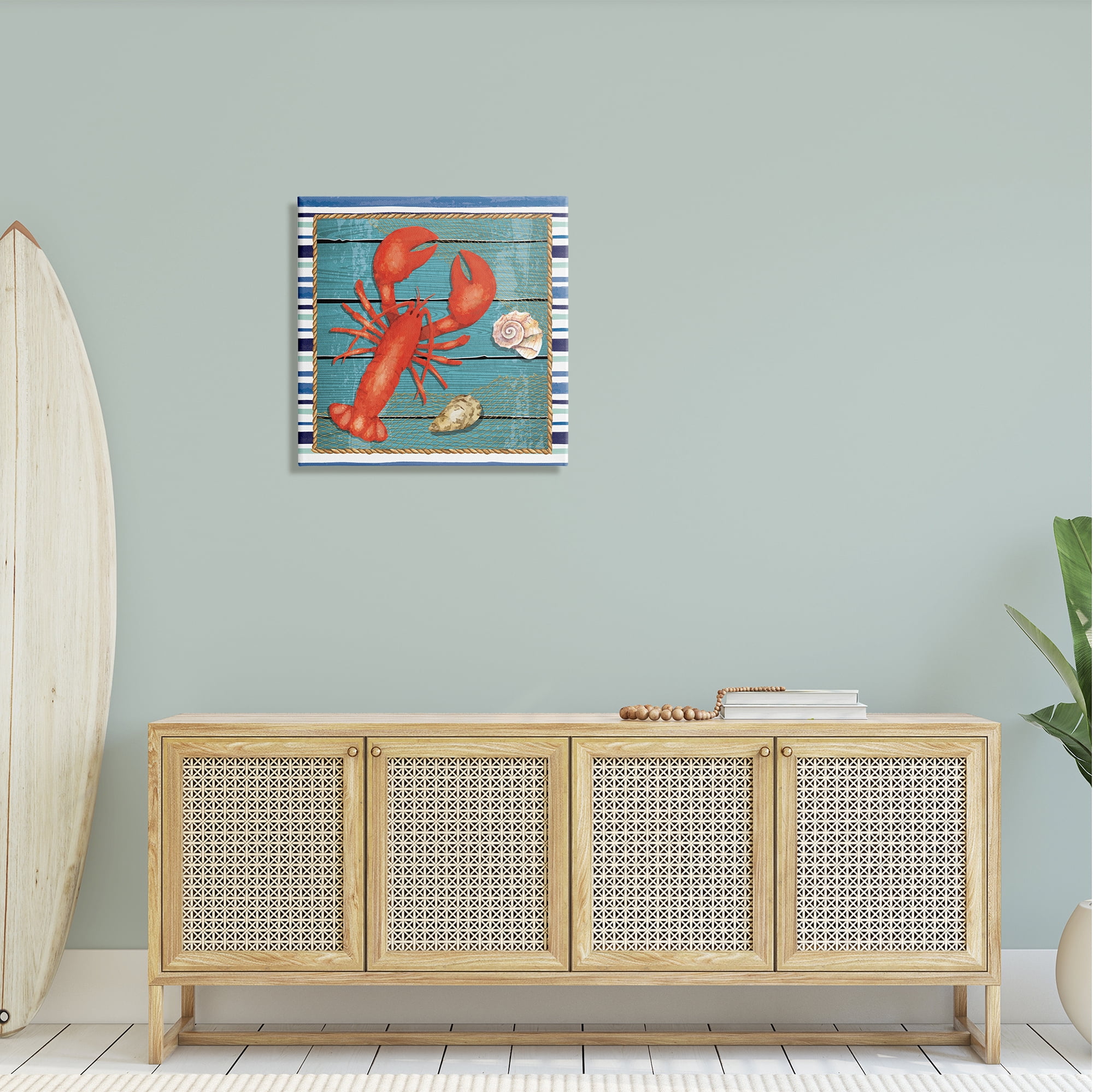 Stupell Lobster & Shells Coastal Stripes Landscape Painting Gallery Wrapped Canvas Print Wall Art
