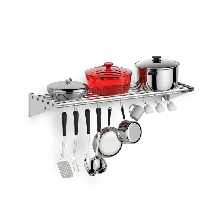 Hanging Kitchen Organizer Pot Pan Holder Wall Mount Dish Rack Utensil  Cookware