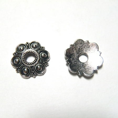 Bali Bead End Caps - 50 PCS - 13MM Bead End Cap Finding Dots Silver C0691