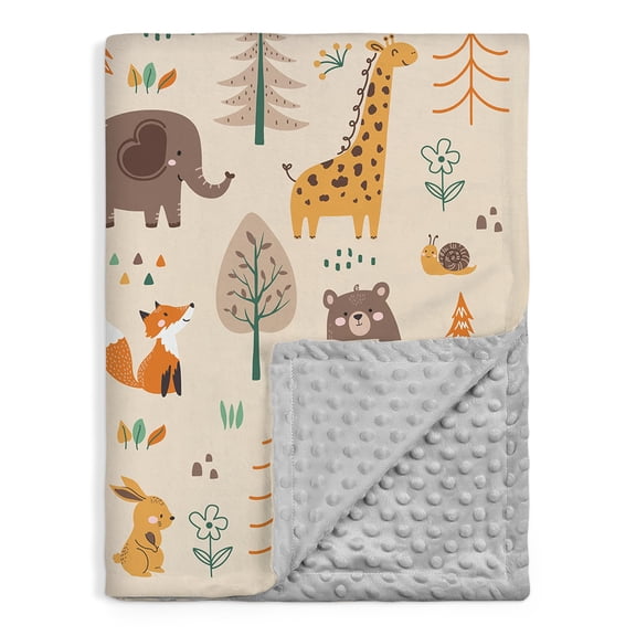 30 x 40 inch super soft fleece blanket, unicorn, fox, forest, unisex, double-layered dotted bottom - a newborn gift