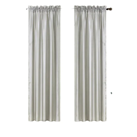 Gorgeous Home Linen MR2 Faux Silk Semi-Sheer Window Curtains 2-Pack Silver 84" L