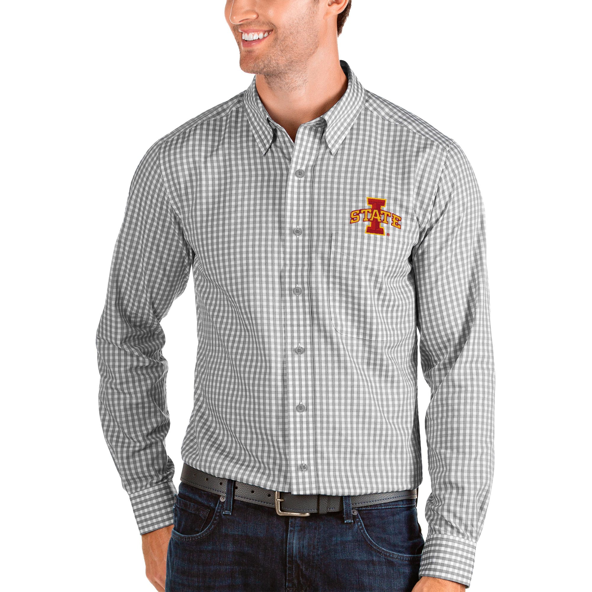 最安値挑戦！ Antigua Tigers" "Missouri シャツ メンズ Structure Gray - Shirt Sleeve Long Button-Up Woven トップス