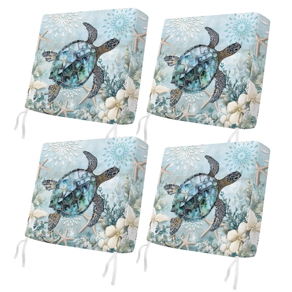 Outdoor Patio Cushion Covers 4 Pack Sea Turtle Patio Chair Cushion Covers with Ties and Zipper Blue Ocean Coral Starfish Waterproof Outdoor Seat Cushion Covers for Patio Furniture 24"x24"