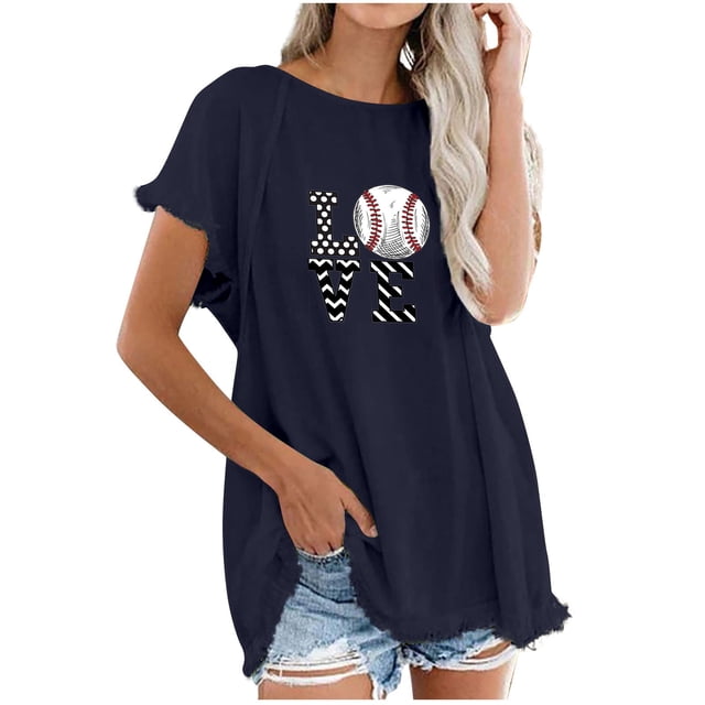 Camiseta informal para mujer, blusa estampada con cuello redondo y manga corta, Tops OAVQHLG3B Store lin121212