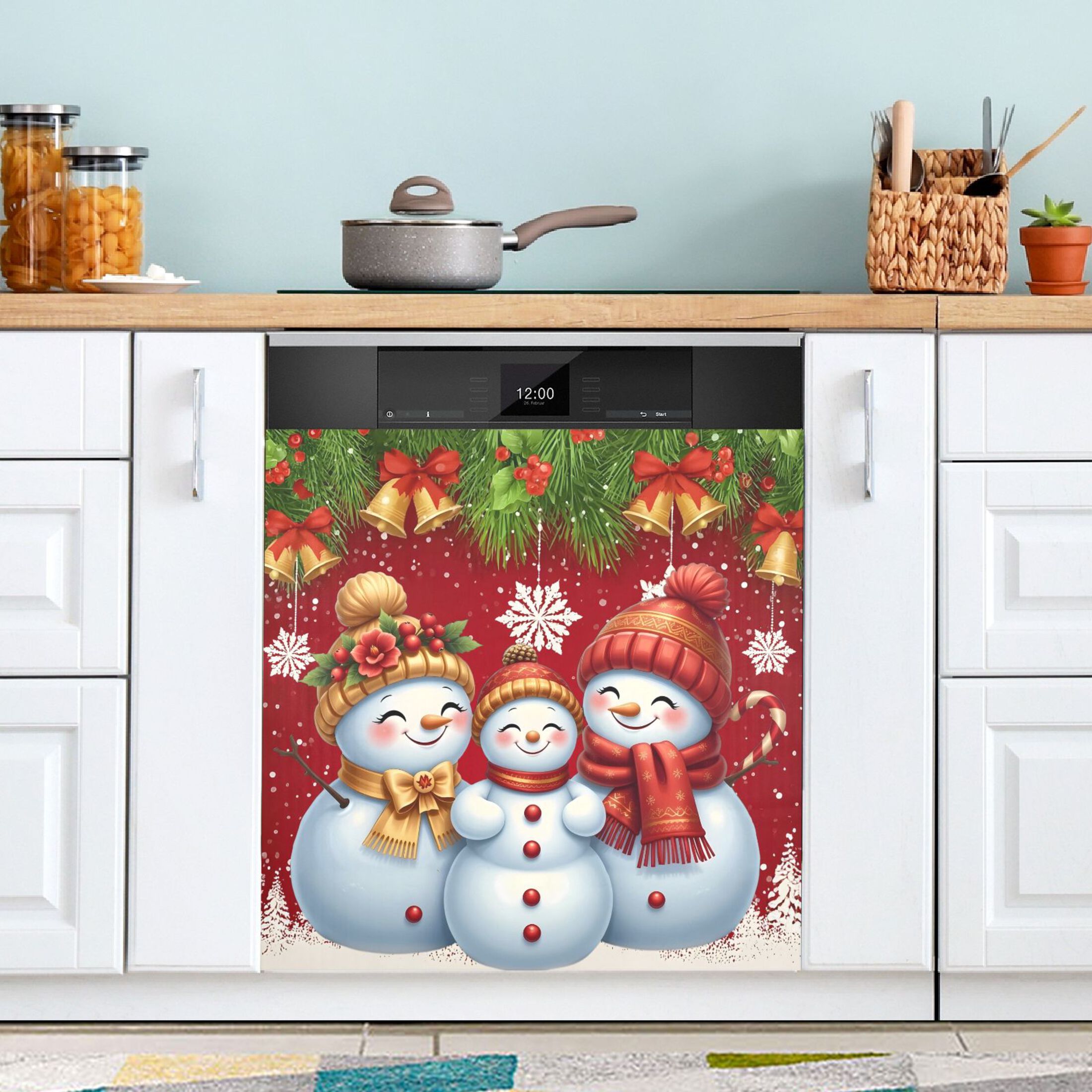 Ryvnso Christmas Snowman Bell Snowflake Dishwasher Magnetic Refrigerator Magnet Cover Kitchen Home Decorative 23"x26"