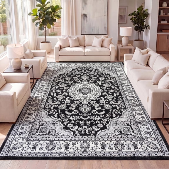 JONATHAN Y MODERN PERSIAN 5 x 8 Area Rug, Palmette Floral - Cream/Gray/Black, MDP503B-5