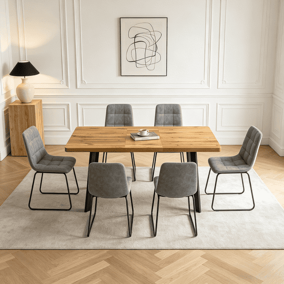 47.4"-63.2" Extendable Dining Table Set for 4-8 People,7 Piece Large Kitchen Table Set with 6 Chairs for Farmhouse, Dining Room,Living Room