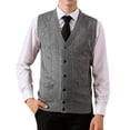thumbnail image 2 of Chaleco de ropa para hombres de mediana edad y mayores, cárdigan con botones y cuello en V, chaleco de punto, suéter de color sólido, 2 of 2