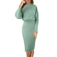 thumbnail image 3 of Women's Knitted Dress 2 Piece Set - Pullover Top & Bodycon Midi Dress, Long Sleeve, Solid Design, Stretchy Material for Winter, 3 of 4