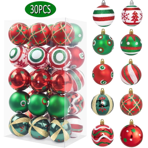 Zsiparty Christmas Ornaments Balls Set, 30 Pcs 2.36 Inch Christmas Tree Decor Balls, Multi-Color Shatterproof Hanging Decoration for Xmas Ornaments