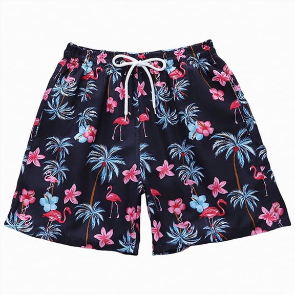 mgoYE Boy's Patchwork Drawstring Waist Printed Summer Boho Shorts for Swim Pool(Black,9-10 Years)