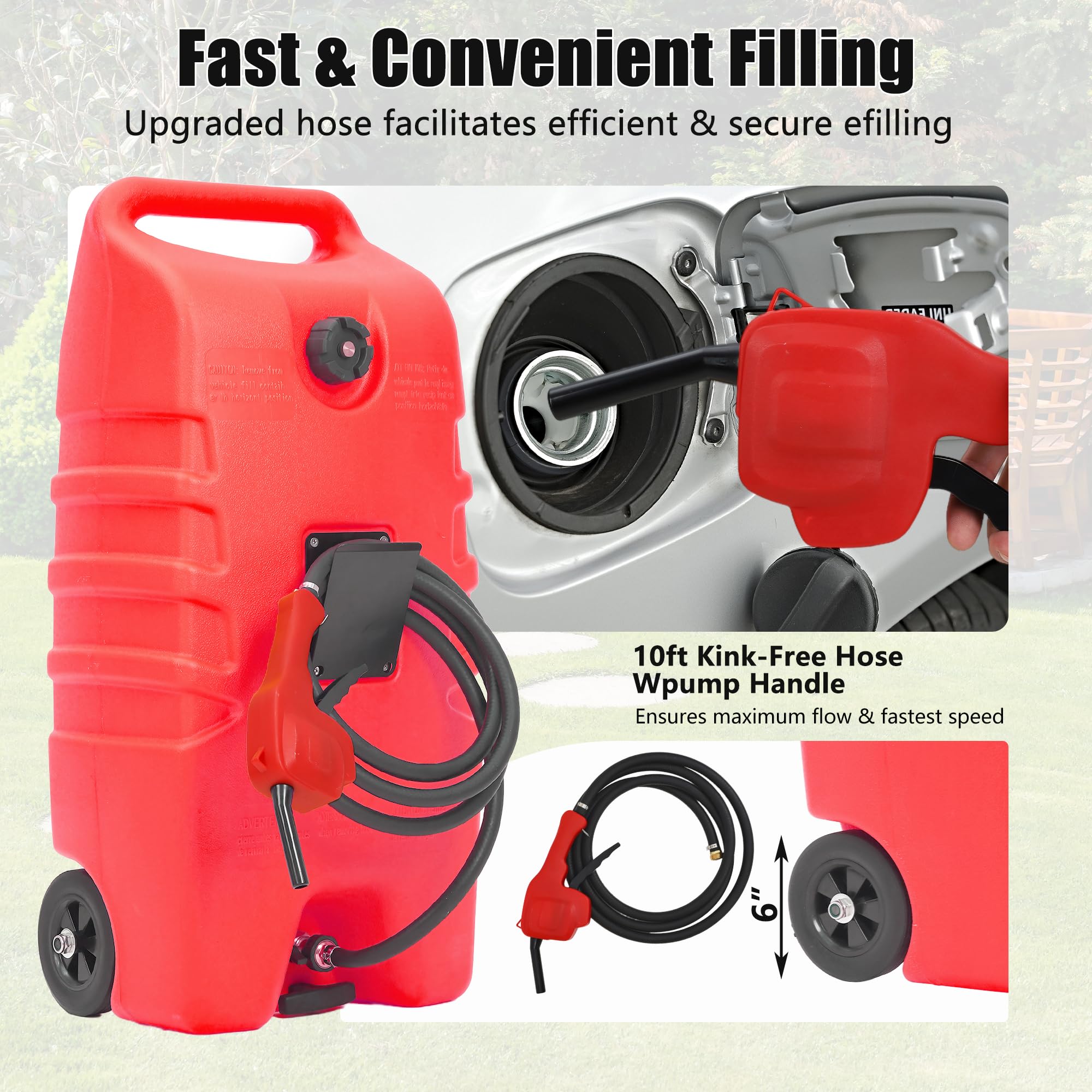 14 Gallon Portable Fuel Tank with Wheels,Gas Caddy with Manual Siphon Pump & 10FT Hose, T-Handle for Easy Carry, Included for Cars, ATVs, Boats,Red