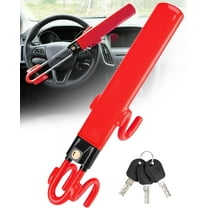 Steering Wheel Lock, Heavy Duty Antitheft Device and Car Security Lock with Adjustable Locking and 3 Keys, Great Vehicle and Truck Deterrent, Red