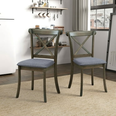 Wooden X Back Dining Chairs Set of 2, Modern Fabric Upholstered Kitchen Side 2PC Chairs, Cross Back Rubber Wood Farmhouse Dining Room Chair, OAK