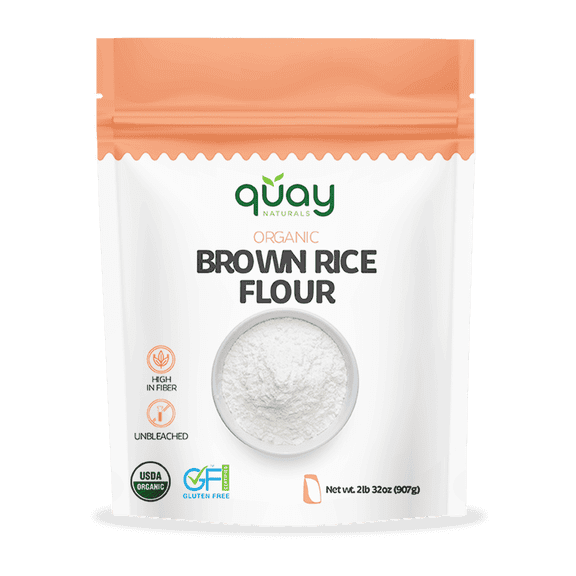 Quay Naturals Organic Brown Rice Flour Finely Milled 2 lb – Gluten Free, Non‑GMO, Whole Grain, Vegan Baking Flour, Stone Ground All Purpose Flour