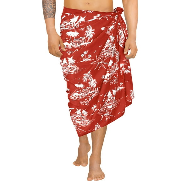 HAPPY BAY Men's Swim Trunk Swimsuits Sarong Pareo Wrap One Size Crimson, Beach Summer Vacation Party