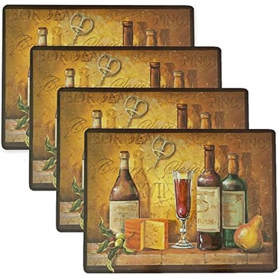 Cork Placemats Set of 4, Thick Cork Place Mats for Kitchen and Dining Tables, Easy Clean Table Mats (12" x 16" Rectangular Set of 4, Bordeaux Wine)